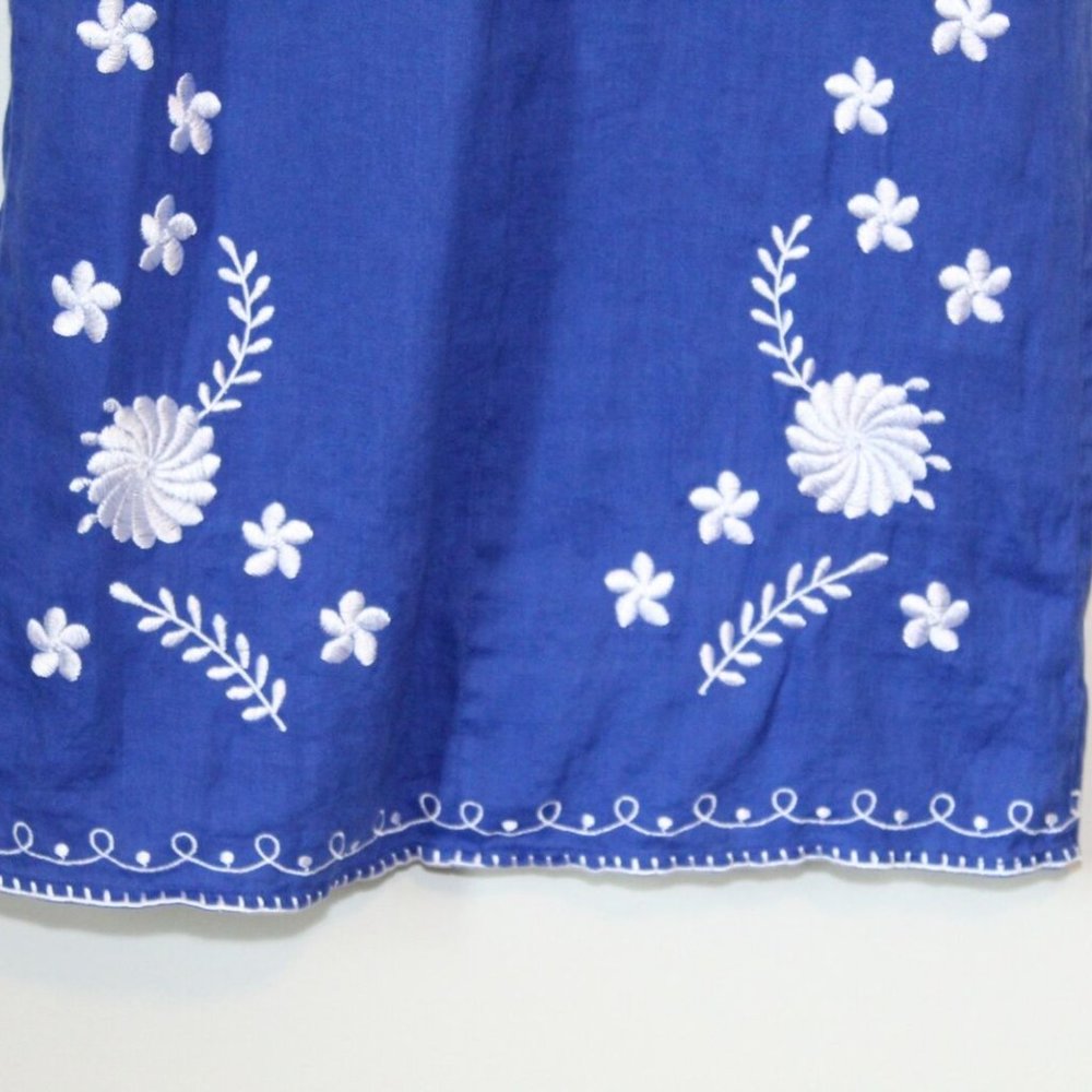 Zara Embroidered Floral Shift Linen Dress Blue White Women's Size Small H12693 - Picture 9 of 11